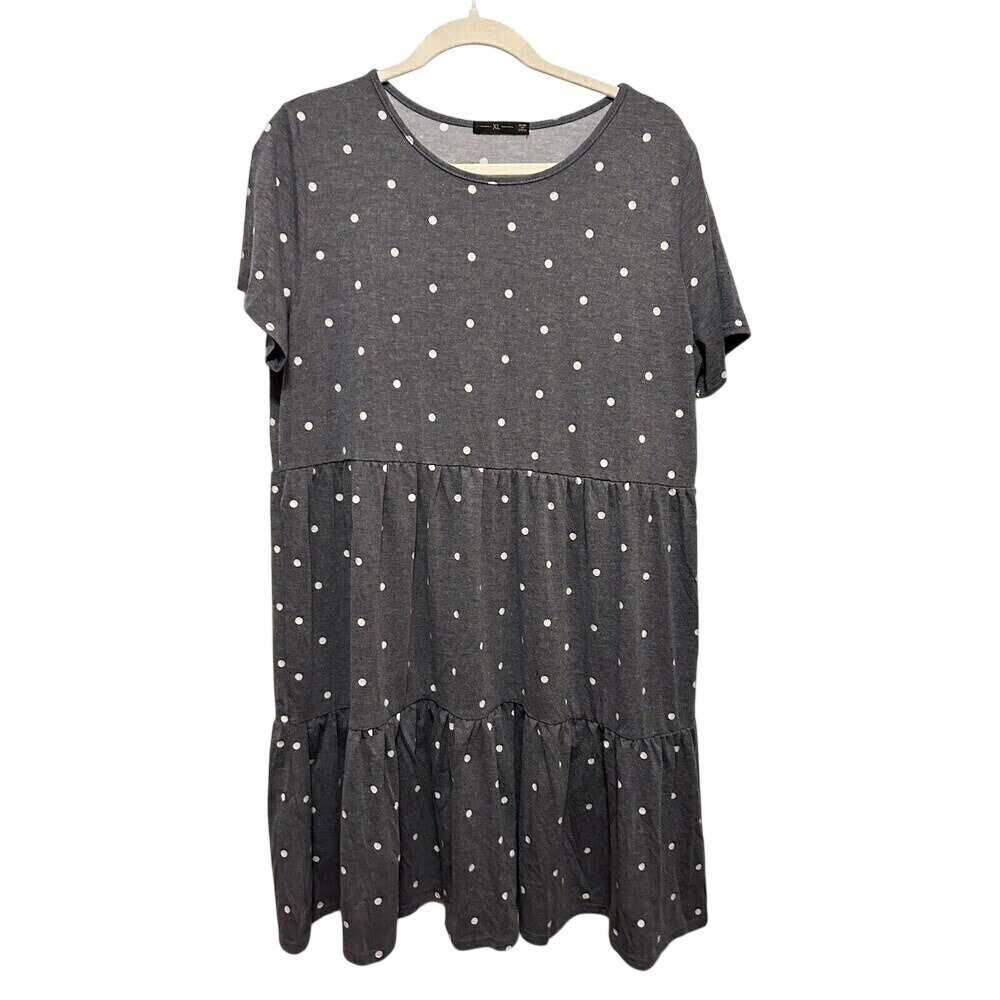 Raglan‎ Dress Blue with white polka dot Women's XL Swing Comfy Tiered babdydoll